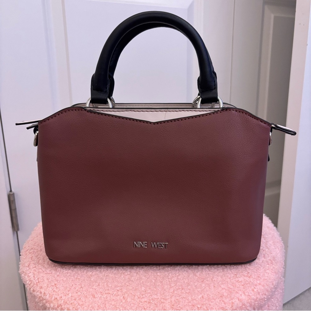 Nine West Burgundy Satchel with Sleek Minimalist Design